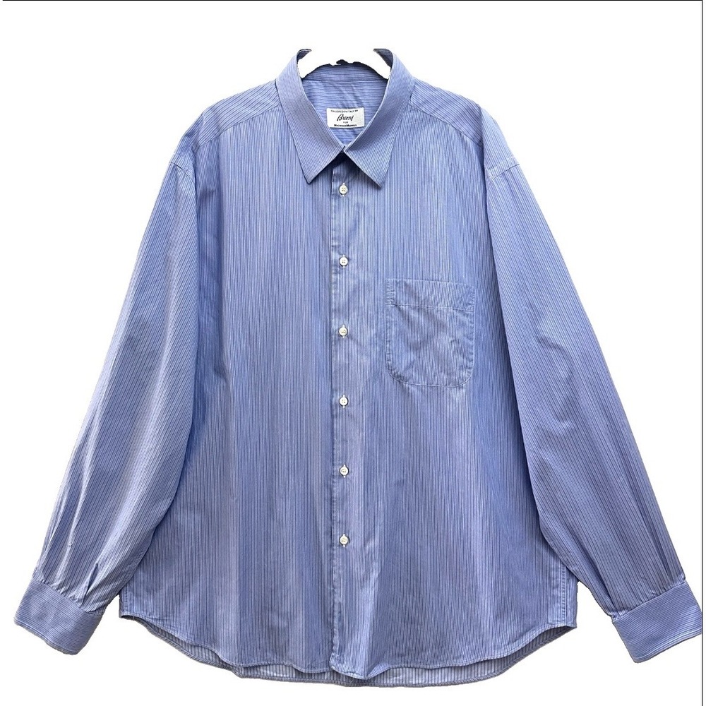Brioni Neiman Marcus XXL Blue Pinstripe Cotton Button Down Dress Shirt Italy
